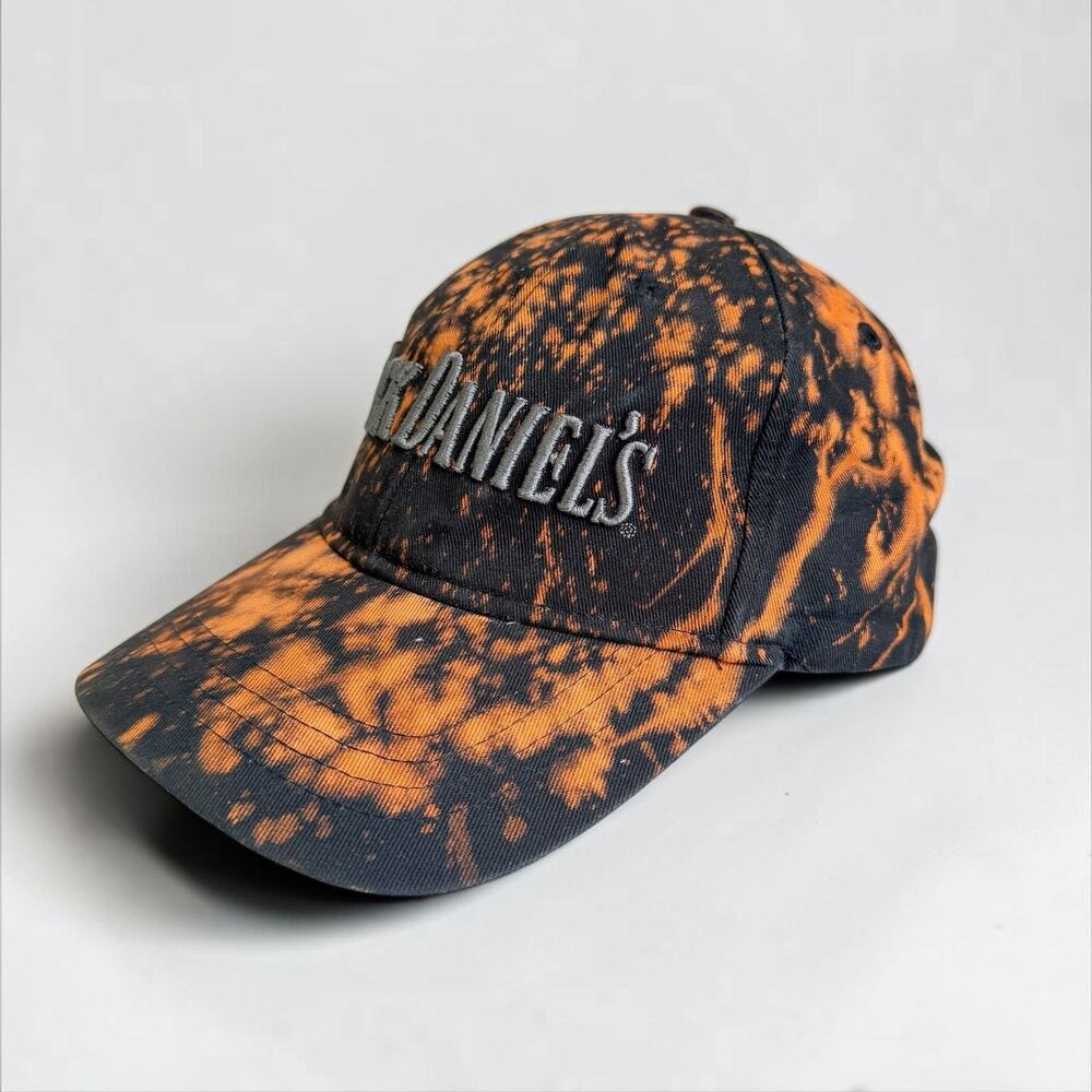 Jack Daniel’s Bleached Tie Dye Black Orange Dad Hat Strapback Cap Adjustable
